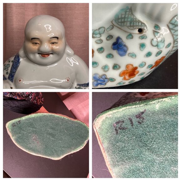 VTG Ceramic Laughing Buddha Figurine Symbol of happiness, wealth, & good fortune - Picture 6 of 16